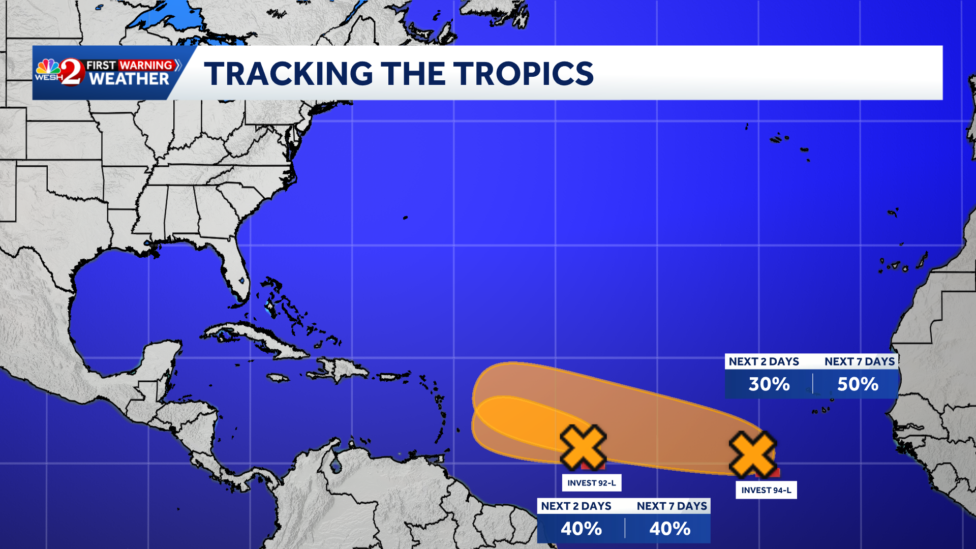 NHC tracks 2 Atlantic tropical waves, 1 with slightly lower chances for development — WESH 2 Orlando